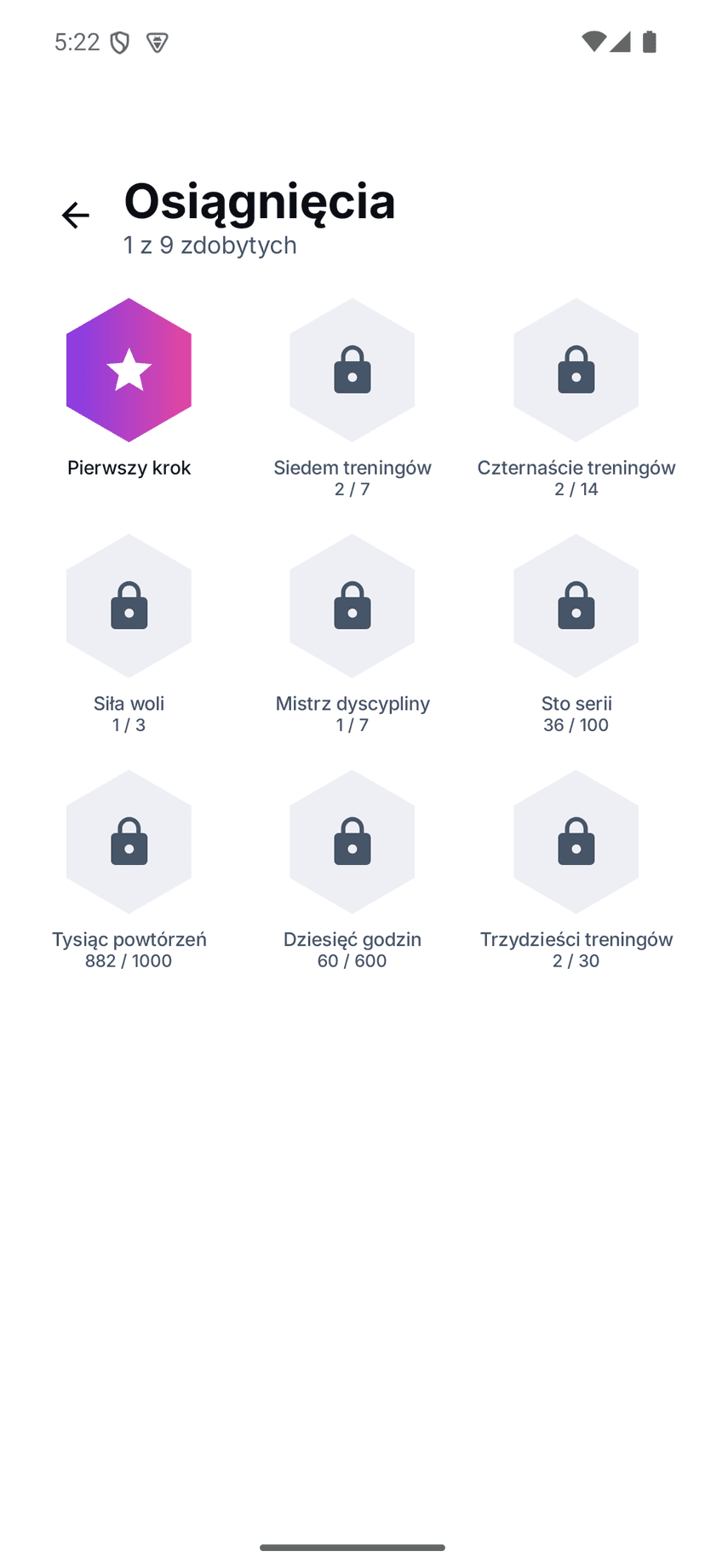 Ekran osiągnięć z odznakami